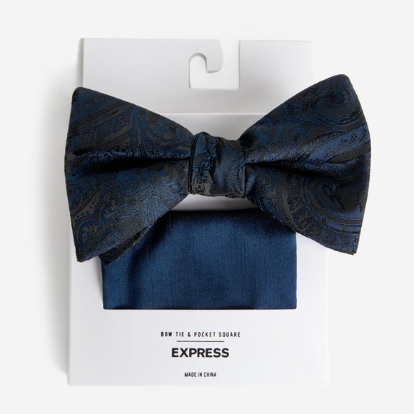 NEW! Blue Paisley Bow Tie & Pocket Square Gift Set - Picture 2 of 7